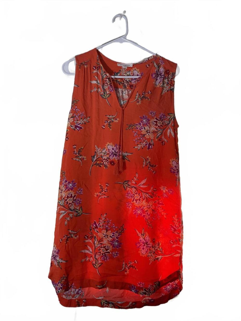 Beach Lunch Lounge Orange Summer Casual Floral Shift Dress Size Medium